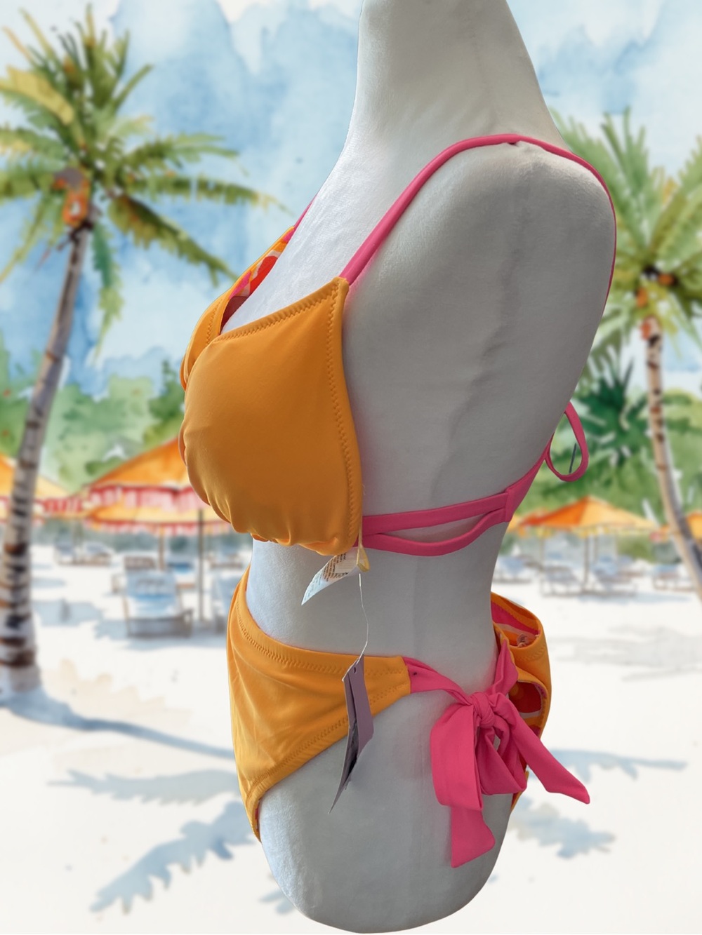 WILD FABLE Women's 1X Bikini Set Reversible Psychedelic Swirl Orange Pink NWT - Picture 7 of 14